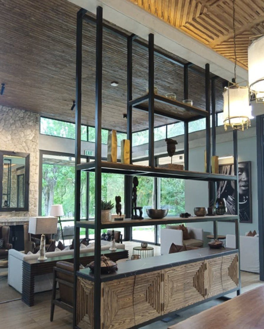 Steel and timber display shelving