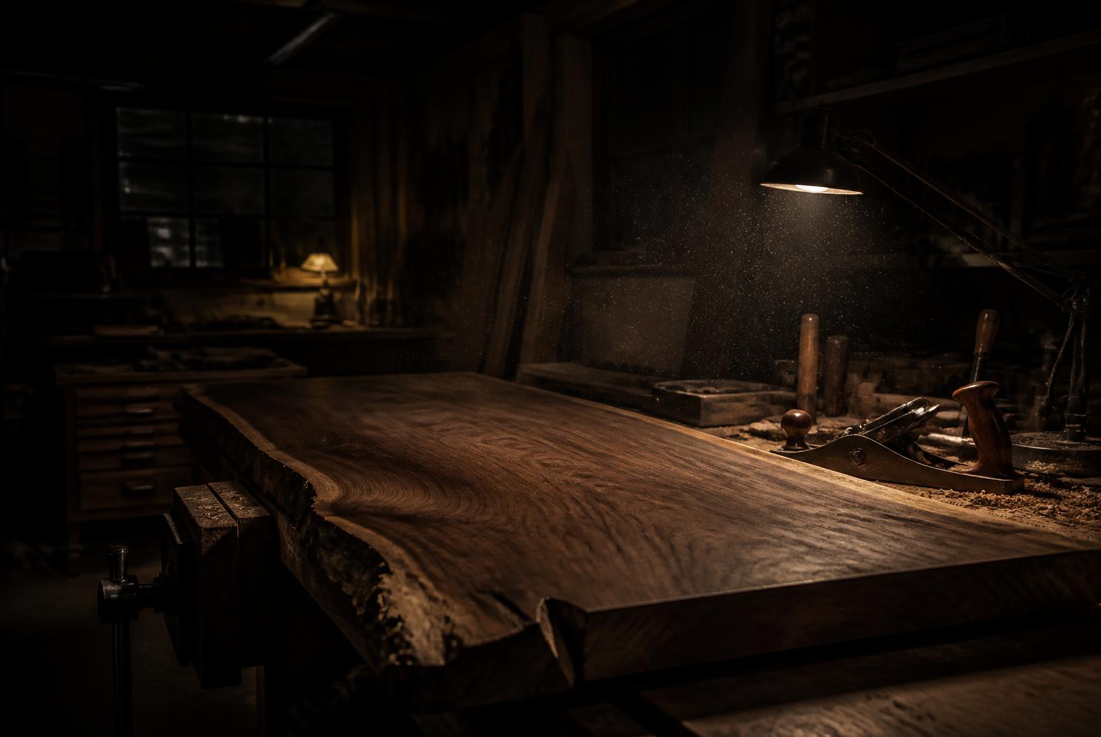 Design4Me workshop bench with a raw hardwood slab