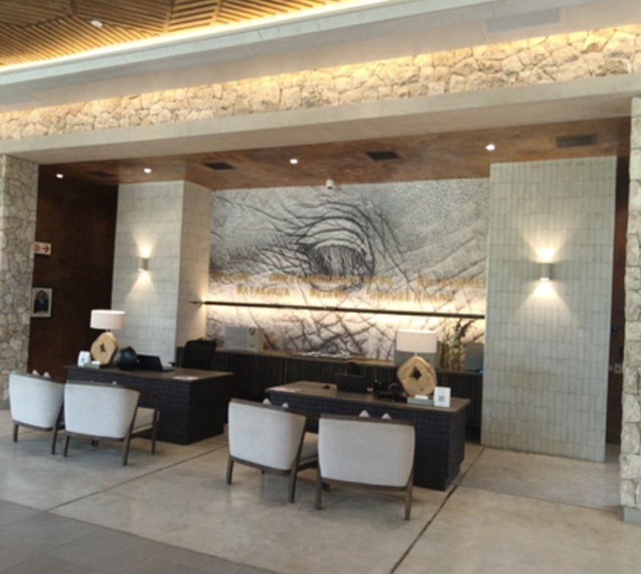 Reception desk and feature wall panelling