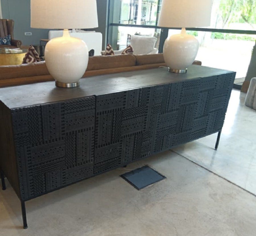 Carved-front sideboard in the lobby